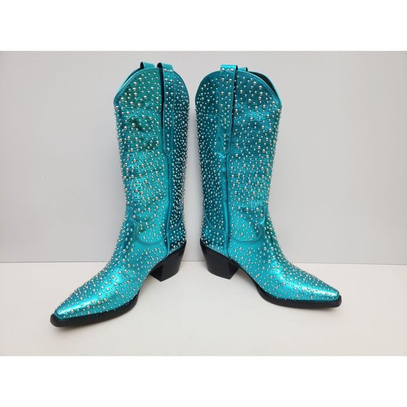 Free People Turquoise Studded Heeled Boots - Picture 3 of 5